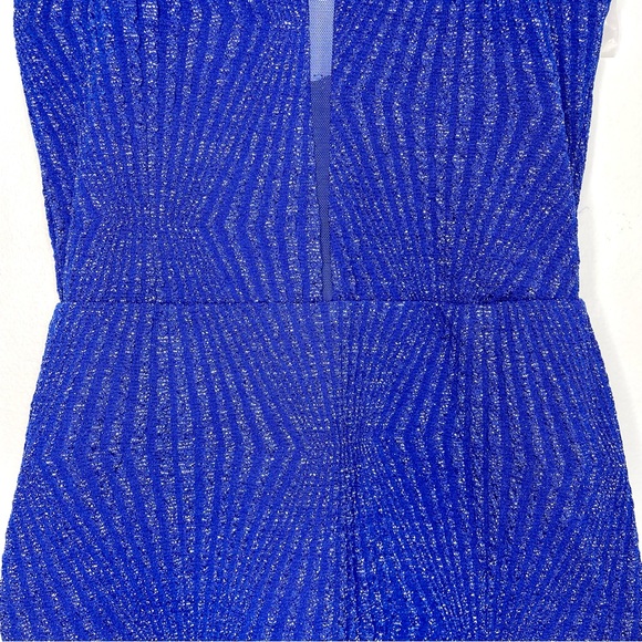 Charlotte Russe Electric Blue Cutout Halter Mini Dress XS Metallic Semi Formal - Picture 4 of 15